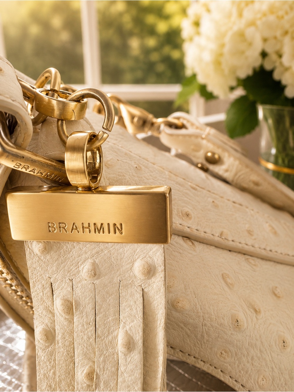 Brahmin Ivory Ostrich-Texture Hobo Shoulder Bag - Picture 2 of 9